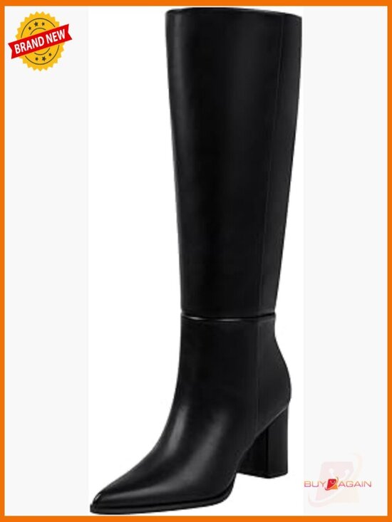 Shoes - Women's Knee High Boots Pointed Toe Chunky Heel Wide Calf Office Fashion